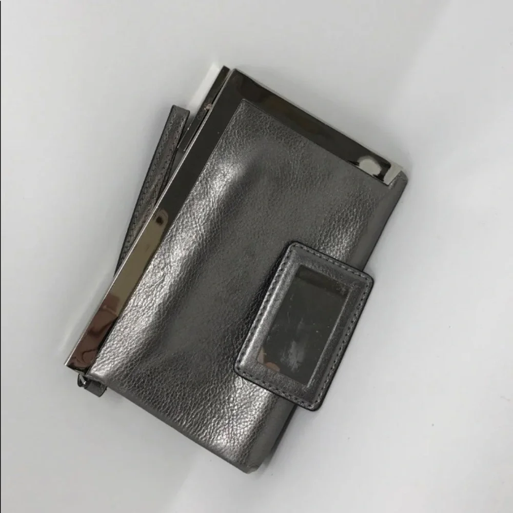 Calvin Klein Pewter Silver Metallic Leather Wristlet Clutch Vintage